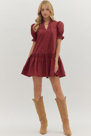 Entro | Francy Ruffled Puff Sleeve Mini Dress Burgundy