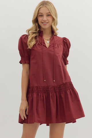 Entro | Francy Ruffled Puff Sleeve Mini Dress Burgundy