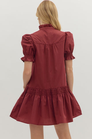 Entro | Francy Ruffled Puff Sleeve Mini Dress Burgundy