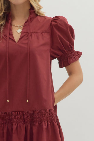 Entro | Francy Ruffled Puff Sleeve Mini Dress Burgundy