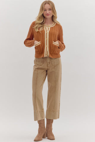 Entro | Lorai Solid Long Sleeve Cardigan Brown