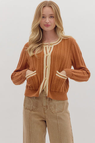 Entro | Lorai Solid Long Sleeve Cardigan Brown