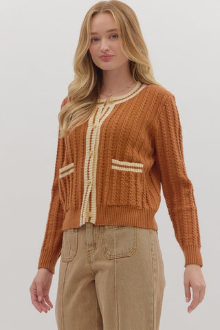 Entro | Lorai Solid Long Sleeve Cardigan Brown