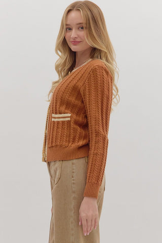 Entro | Lorai Solid Long Sleeve Cardigan Brown