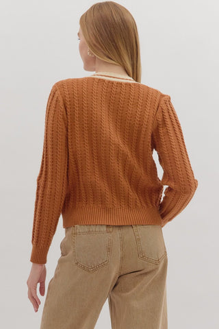 Entro | Lorai Solid Long Sleeve Cardigan Brown