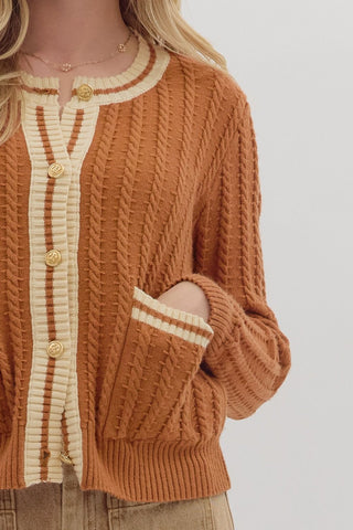 Entro | Lorai Solid Long Sleeve Cardigan Brown