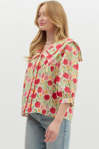 Entro | Amara Poppy Print Top Red