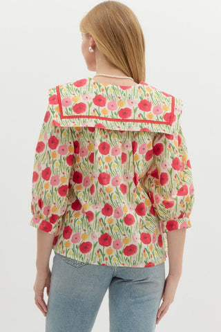 Entro | Amara Poppy Print Top Red