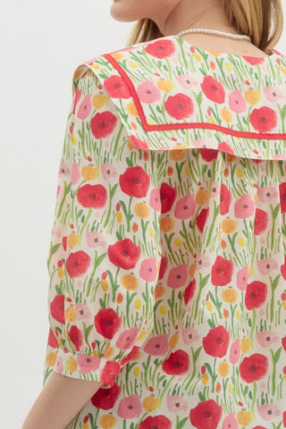 Entro | Amara Poppy Print Top Red