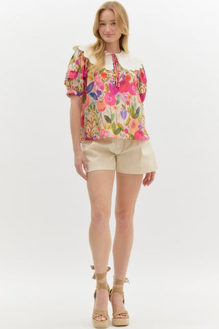 Entro | Ulyana Mini Floral Applique Top Berry
