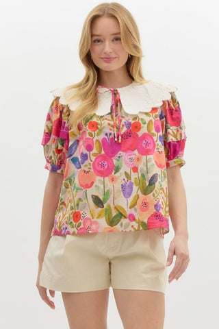 Entro | Ulyana Mini Floral Applique Top Berry