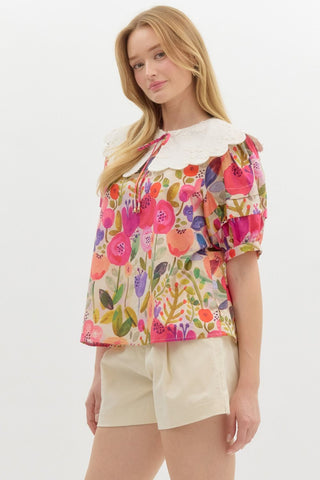 Entro | Ulyana Mini Floral Applique Top Berry