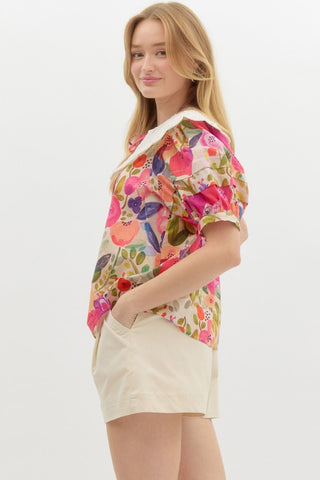 Entro | Ulyana Mini Floral Applique Top Berry