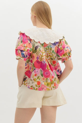 Entro | Ulyana Mini Floral Applique Top Berry