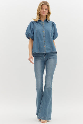 Entro | Delsea Short Bubble Sleeves Top Denim