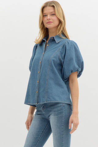 Entro | Delsea Short Bubble Sleeves Top Denim