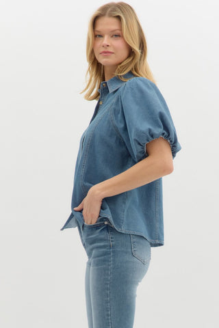 Entro | Delsea Short Bubble Sleeves Top Denim