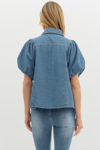 Entro | Delsea Short Bubble Sleeves Top Denim