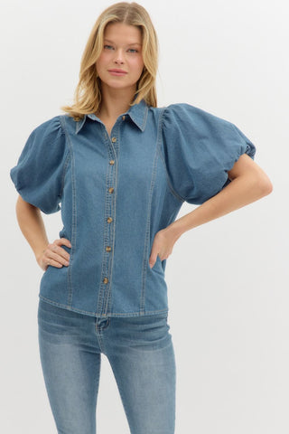 Entro | Delsea Short Bubble Sleeves Top Denim
