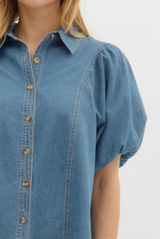 Entro | Delsea Short Bubble Sleeves Top Denim