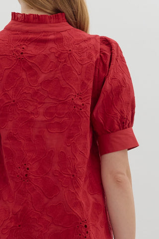 Entro | Penelope Floral Embroidered Puff Top Red