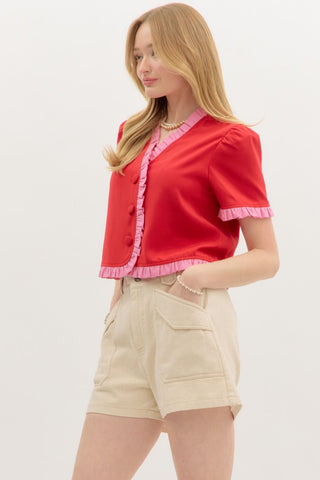Entro | Aluna Short Sleeve Top Red