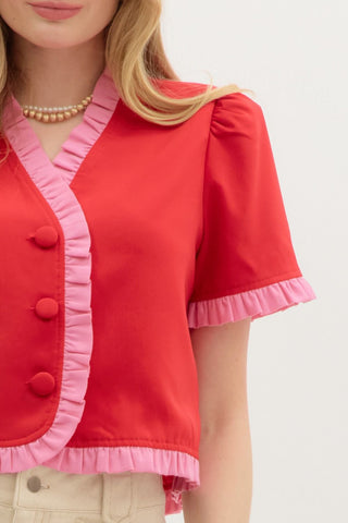 Entro | Aluna Short Sleeve Top Red