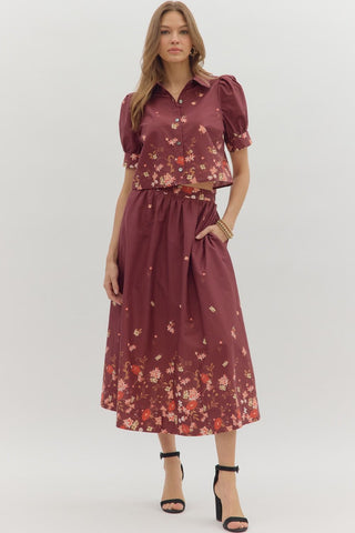 Entro | Quince Collared Floral Print Blouse Burgundy