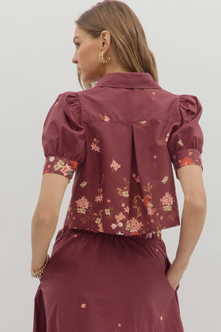 Entro | Quince Collared Floral Print Blouse Burgundy