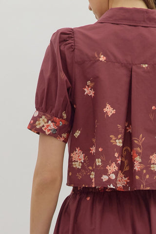 Entro | Quince Collared Floral Print Blouse Burgundy
