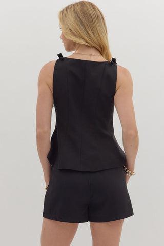 Entro | Devon Bow Shoulder Top Black