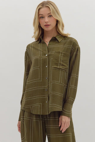 Entro | Wynn Abstract Print Button Shirt Olive
