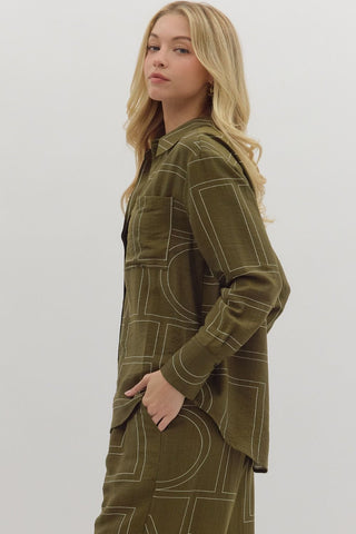 Entro | Wynn Abstract Print Button Shirt Olive