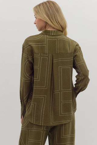 Entro | Wynn Abstract Print Button Shirt Olive