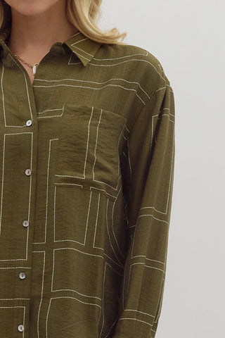 Entro | Wynn Abstract Print Button Shirt Olive