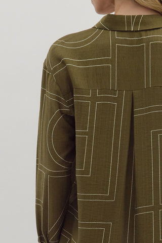 Entro | Wynn Abstract Print Button Shirt Olive
