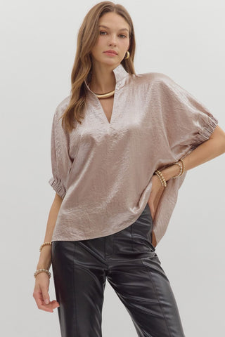 Entro | Metallic V-Neck Dolman Top Champagne