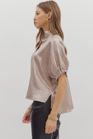 Entro | Metallic V-Neck Dolman Top Champagne