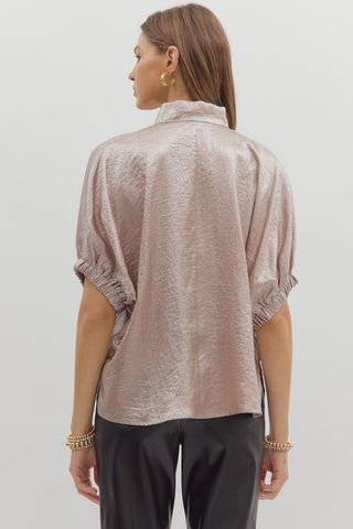 Entro | Metallic V-Neck Dolman Top Champagne