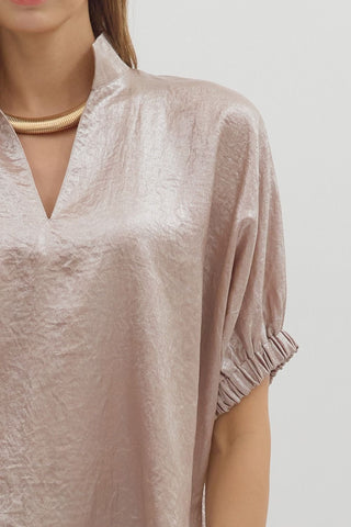 Entro | Metallic V-Neck Dolman Top Champagne