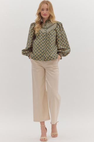 Entro | Floral Smocked Blouse H Green