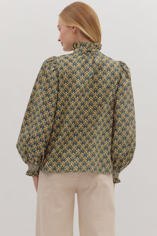 Entro | Floral Smocked Blouse H Green