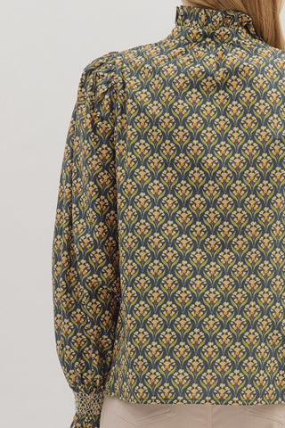 Entro | Floral Smocked Blouse H Green