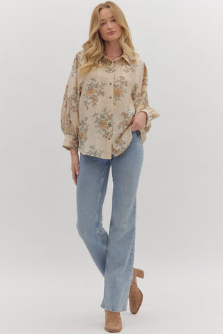 Entro | Ivy Floral Button Blouse Ecru