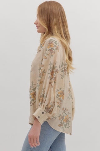 Entro | Ivy Floral Button Blouse Ecru