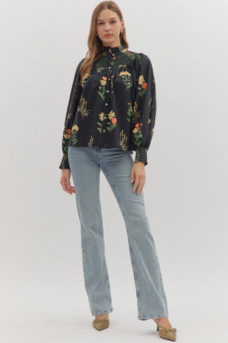 Entro | Britt Smocked Ruffle Blouse Black