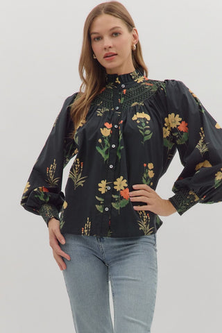 Entro | Britt Smocked Ruffle Blouse Black