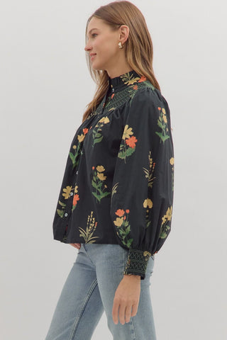 Entro | Britt Smocked Ruffle Blouse Black