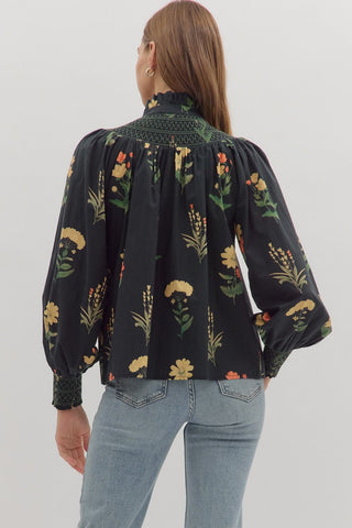 Entro | Britt Smocked Ruffle Blouse Black