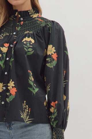 Entro | Britt Smocked Ruffle Blouse Black